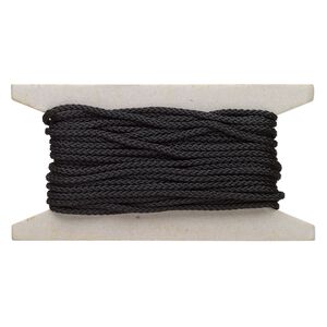 Cord, nylon, black, 3mm round. Sold per 25-foot card.