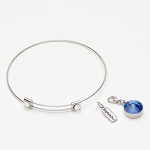 Bracelet bangle drop assortment 1pkg3 "pewter" (zinc-based alloy) / crystal, silver finish 8 inches adjustable