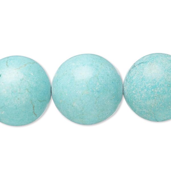 Bead, magnesite (dyed / stabilized), blue-green, 17-18mm round, C- grade, Mohs hardness 3-1/2 to 4. Sold per 8-inch strand. image number 0