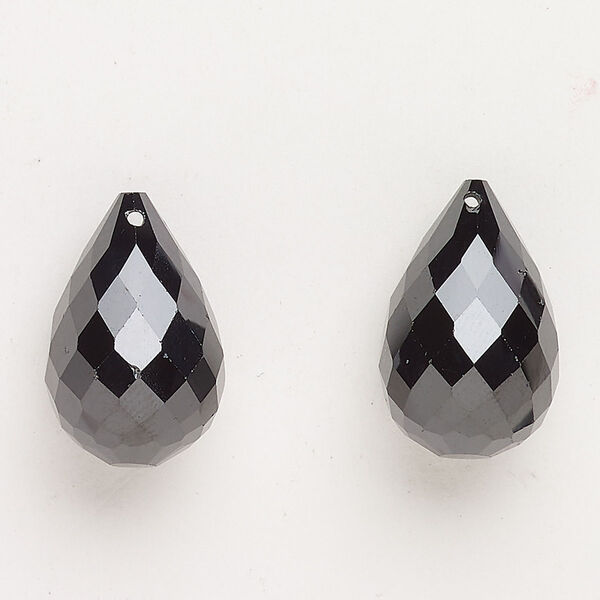 Bead cubic zirconia 2pk 20x12mm top-drilled briolette, opaque jet image number 0