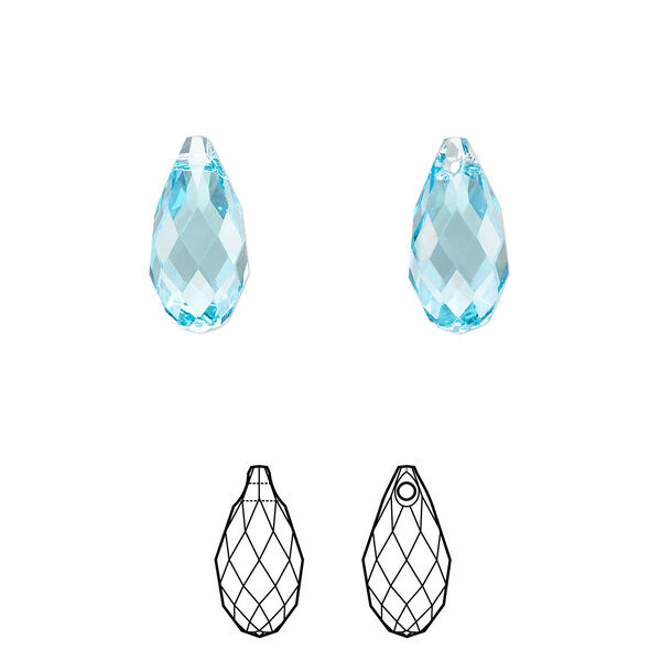 Briolette 2pk aquamarine, Crystal Passions® 13x6.5mm pendant drop 6010 image number 0
