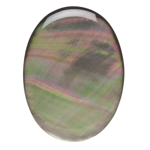 Cabochon, black lip shell (coated), 40x30mm calibrated oval, Mohs hardness 3-1/2. Sold individually. image number 0