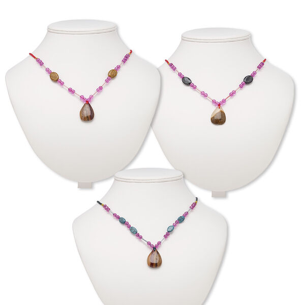 Brown italian "onyx" / multi-gemstone / acrylic 1pkg3, teardrop necklace B- grade, continuous 20 inch mix 30x20mm-31x21mm image number 0