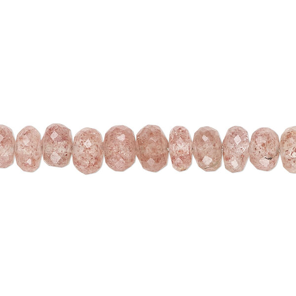 Bead, strawberry quartz (natural), 6x4mm-7x5mm hand-cut faceted rondelle, B grade, Mohs hardness 7. Sold per 14-inch strand, approximately 95 beads. image number 0