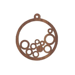 Drop, black walnut (natural), 25mm single-sided laser-cut round with cutout circles design. Sold individually.