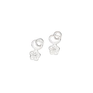 Charm, sterling silver and cubic zirconia, clear, 5mm single-sided cutout flower with 4mm closed round loop. Sold per pkg of 2.