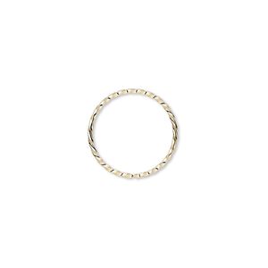 Jump ring, gold-plated brass, 15mm twisted round, 13.6mm inside diameter, 20 gauge. Sold per pkg of 100.