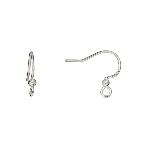 Ear wire fishhook 1pkg50, 15mm / 2.5mm ball / open loop, 21 gauge silver-finished / lacquered stainless steel 25 pair image number 0