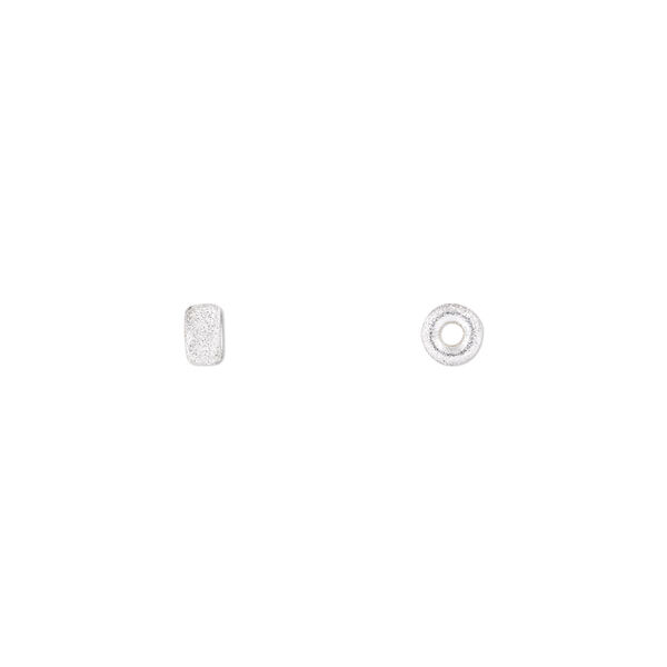 Bead, sterling silver, 4x2.5mm textured rondelle. Sold per pkg of 4. image number 0