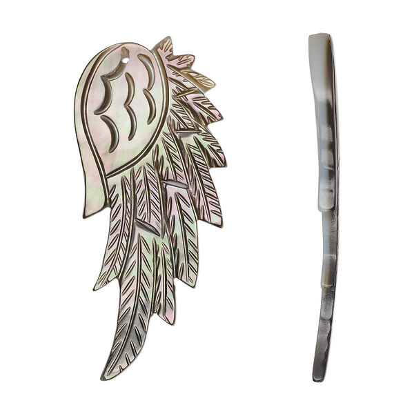 Focal, black lip shell (natural), 51x23mm-59x31mm single-sided hand-cut carved wing, Mohs hardness 3-1/2. Sold individually. image number 0