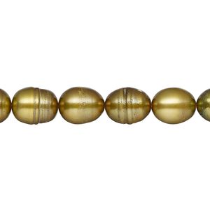 Pearl, cultured freshwater (dyed), moss, 8-9mm rice, D grade, Mohs hardness 2-1/2 to 4. Sold per 15-inch strand.
