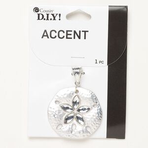 Focal, silver-finished brass and glass, clear, 39x37mm sand dollar with bail. Sold individually.