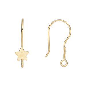 Ear wire fishhook 1pkg10 gold-plated, 21mm / star / open loop, 21 gauge stainless steel 5 pair