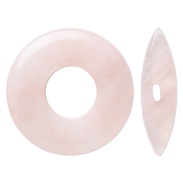 Clasp, toggle, rose quartz (natural), 45x6mm round donut, 38x10mm bar, B grade, Mohs hardness 7. Sold individually. image number 0