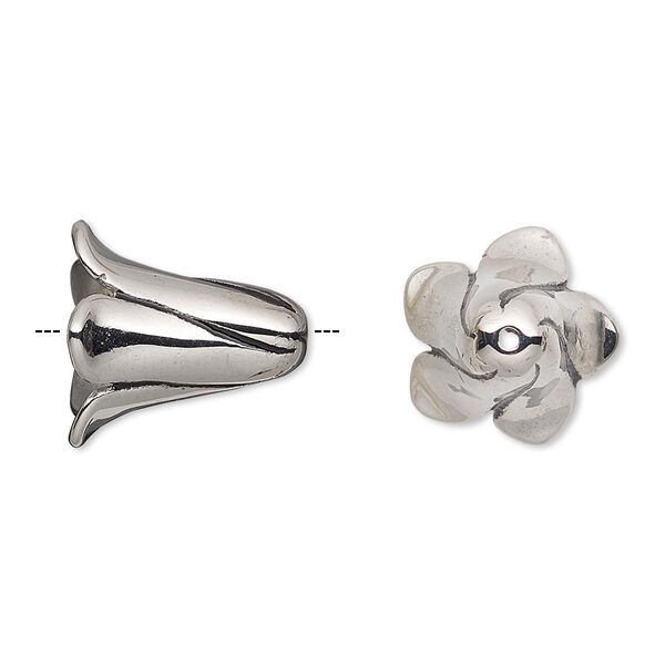 Cone, enamel and stainless steel, black, 15x14mm flower, 8mm inside diameter. Sold individually. image number 0