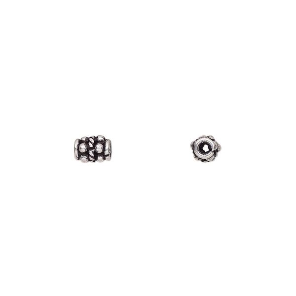 Bead, antiqued sterling silver, 6x5mm beaded tube with rope design. Sold per pkg of 12. image number 0