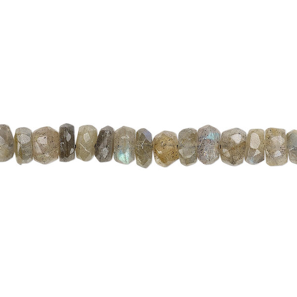 Bead, labradorite (natural), 5x2mm-7x5mm hand-cut faceted rondelle with 0.4-1.4mm hole, B- grade, Mohs hardness 6 to 6-1/2. Sold per 8-inch strand. image number 0