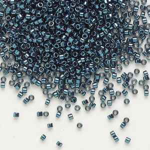 Seed bead, Delica®, glass, pkg/250g, #11 round, opaque nickel-plated dyed color dark steel blue (DB-0451).