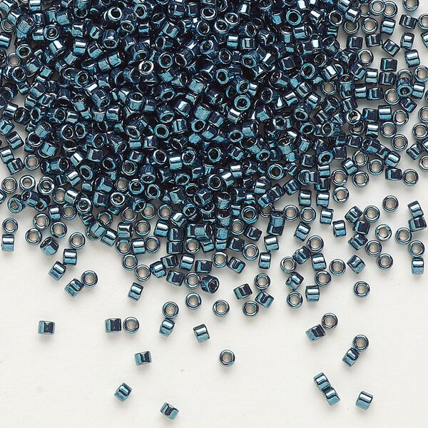 Seed bead, Delica®, glass, pkg/250g, #11 round, opaque nickel-plated dyed color dark steel blue (DB-0451). image number 0
