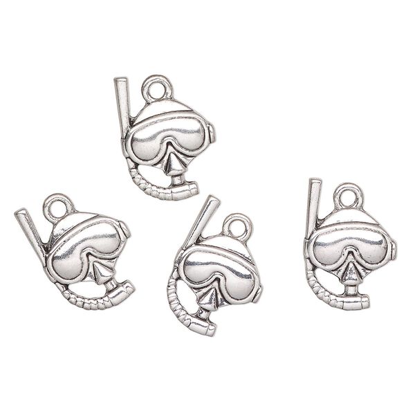 Charm, antique silver-finished "pewter" (zinc-based alloy), 14x12mm snorkel. Sold per pkg of 4. image number 0