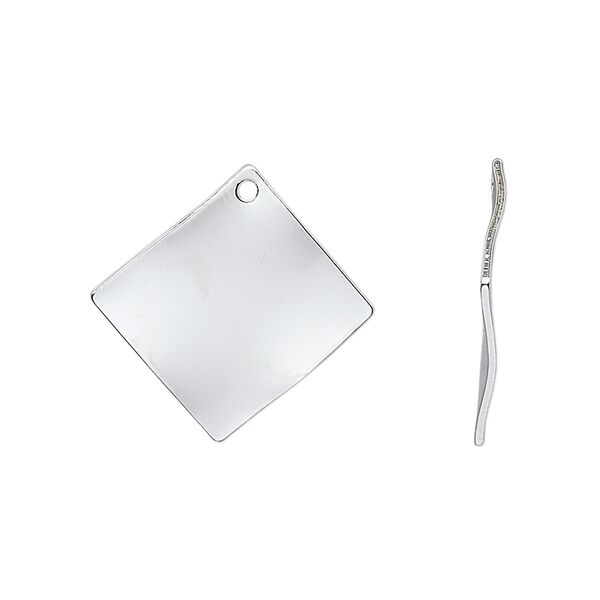 Drop, silver-plated steel, 20x20mm wavy diamond. Sold per pkg of 10. image number 0
