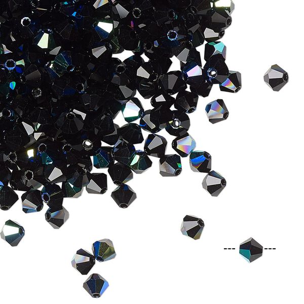 Bead 720pk jet AB, Preciosa Czech crystal 4mm bicone image number 0