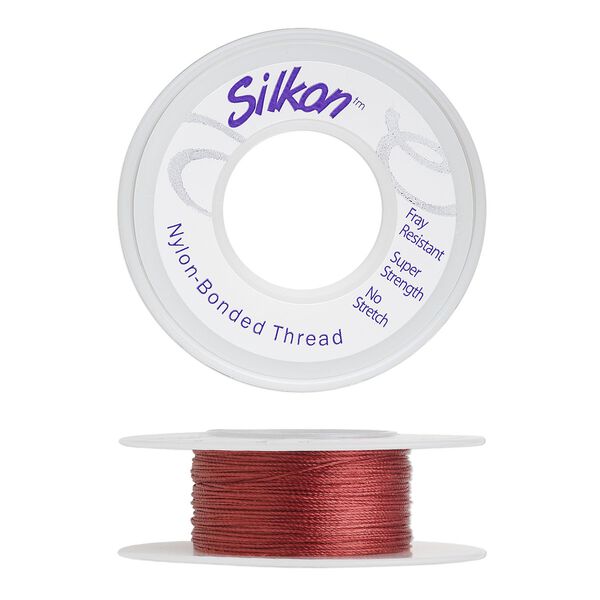 Thread, Silkon®, bonded nylon, medium-weight #2, red. Sold per 20-yard spool. image number 0