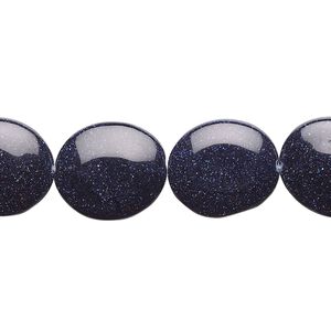 Bead, blue goldstone (glass) (man-made), 16x14mm flat oval. Sold per 15-1/2" to 16" strand.