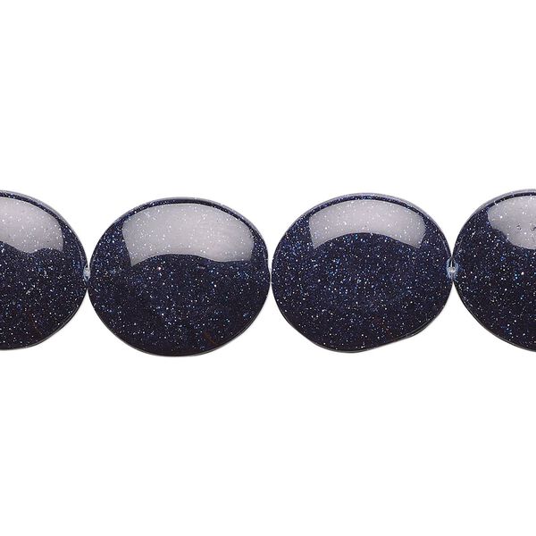 Bead, blue goldstone (glass) (man-made), 16x14mm flat oval. Sold per 15-1/2" to 16" strand. image number 0