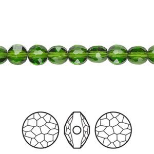 Bead 4pk fern green, Crystal Passions® 6mm puffed round 5034