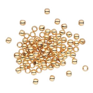 Bead, gold-plated brass, 3mm micro round. Sold per pkg of 100.