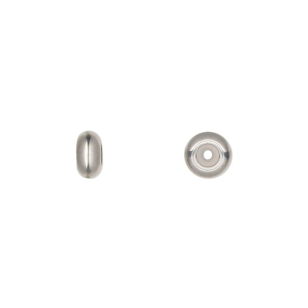 Bead keeper, stainless steel and silicone, clear, 7x3.5mm rondelle, fits 1.5mm chain or cord. Sold per pkg of 4. image number 0