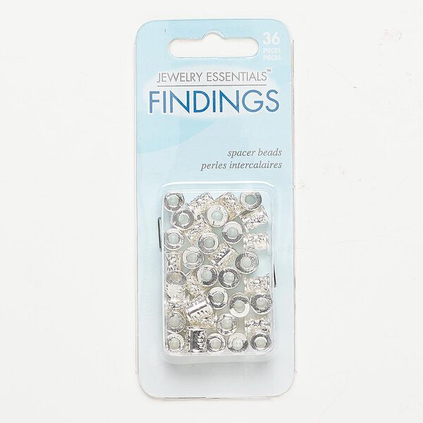 Bead, silver-finished "pewter" (zinc-based alloy), 8x6mm round tube with flower design and 2.7-3mm hole. Sold per pkg of 36. image number 0