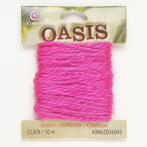 Cord, fiber, pkg/10m, hot pink, 2mm round. image number 0