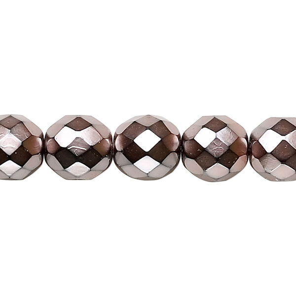 Bead, Czech fire-polished glass, opaque copper carmen, 10mm faceted round. Sold per 15-1/2" to 16" strand. image number 0