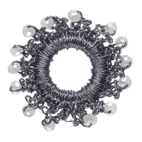 Focal, glass / nylon / steel, dark grey, 36-38mm open round with fringe. Sold per pkg of 4. image number 0