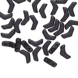 Bead, Preciosa, Czech pressed glass, opaque matte jet, 8.5x4.5mm double-drilled chevron. Sold per pkg of 30.