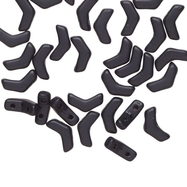 Bead, Preciosa, Czech pressed glass, opaque matte jet, 8.5x4.5mm double-drilled chevron. Sold per pkg of 30. image number 0