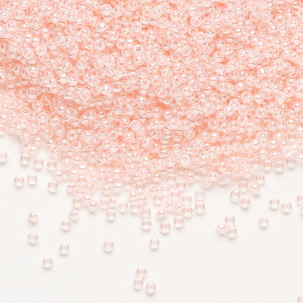 Seed bead, Miyuki, glass, pkg/35g, #15 rocaille, opaque inside dyed color luster pink alabaster base (RR-517). image number 0