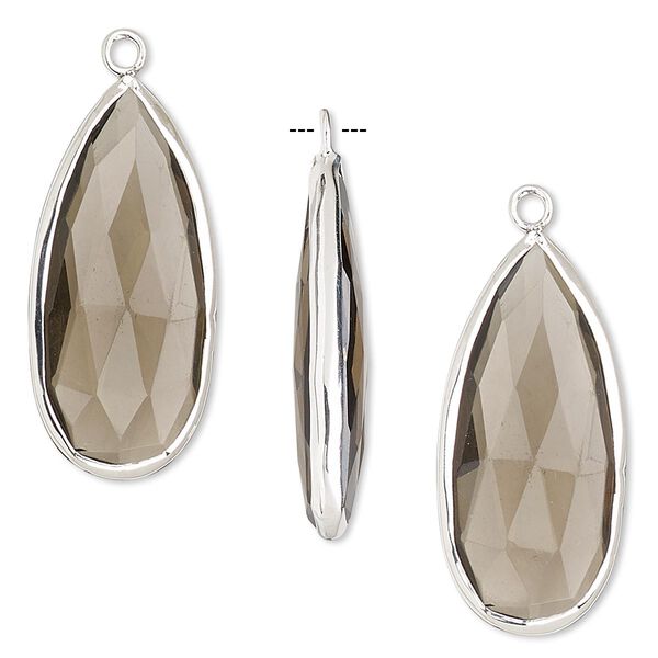 Drop, smoky quartz (heated / irradiated) and sterling silver, 27x12mm double-sided faceted teardrop. Sold per pkg of 2. image number 0