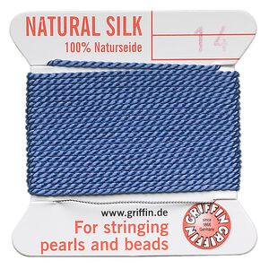 Thread, Griffin, silk, blue, size #14. Sold per 2-meter card (approximately 78 inches).