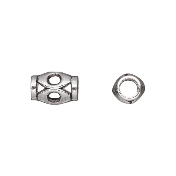 Bead, antique silver-plated "pewter" (zinc-based alloy), 12x8mm tube with round cutouts. Sold per pkg of 20. image number 0