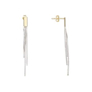 Earstud, Create Compliments®, "vermeil" and sterling silver, 48mm rectangle with dangle. Sold per pair.