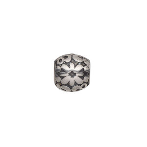 Bead, stainless steel, 10.5mm round with flower. Sold individually.