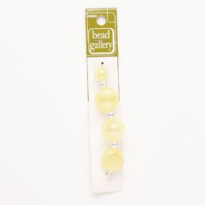Bead 1pkg4 handblown glass, 12-20mm mixed shapes / line design, assortment translucent and transparent clear / yellow