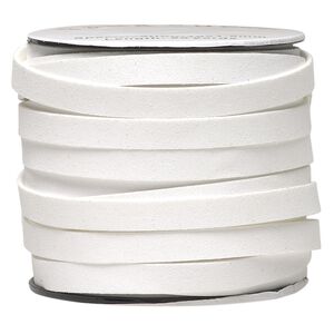 Cord, faux suede, white, 10mm flat. Sold per 25-yard spool.