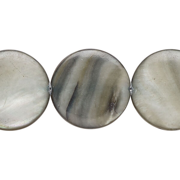 Mother-of-pearl shell 1pkg1, puffed flat round bead 15 inch dark grey 19-20mm image number 0