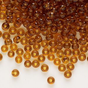 Seed bead, glass, pkg/50g, #6 rocaille, transparent topaz.