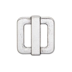 Slide, antiqued silver-finished "pewter" (zinc-based alloy), 25x23mm single-sided rectangle, 14x4mm hole. Sold per pkg of 4.