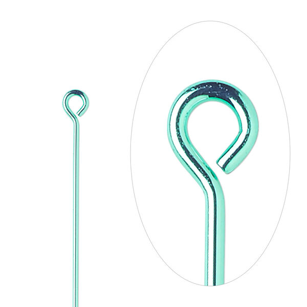 Eye pin, electro-coated brass, green, 3 inches, 21 gauge. Sold per pkg of 10. image number 0